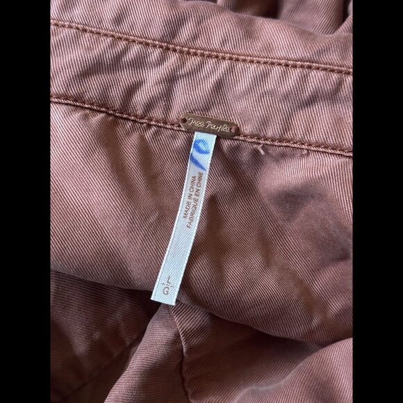 Free People Lace Up Top Large Womens Rusty Pink Twill Chambray Long Sleeve - Picture 6 of 8